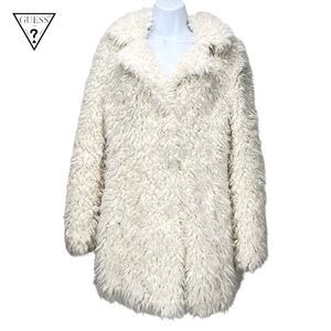 Guess Women Medium Cream Teddy Bear‎ Faux Fur Coat Sherpa Jacket